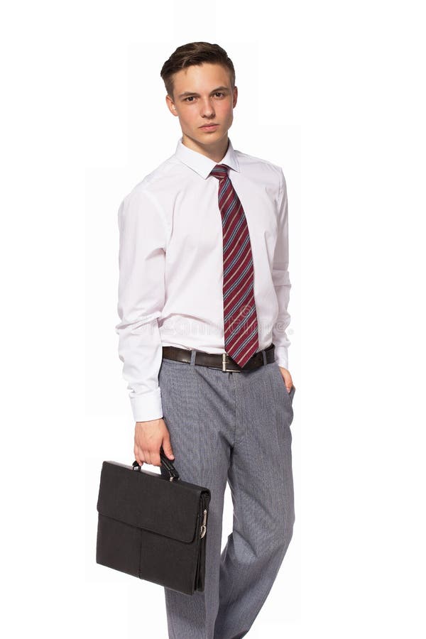 Young businessman in shirt and tie with portfolio stock photos Young businessman in shirt and tie with portfolio stock photos
