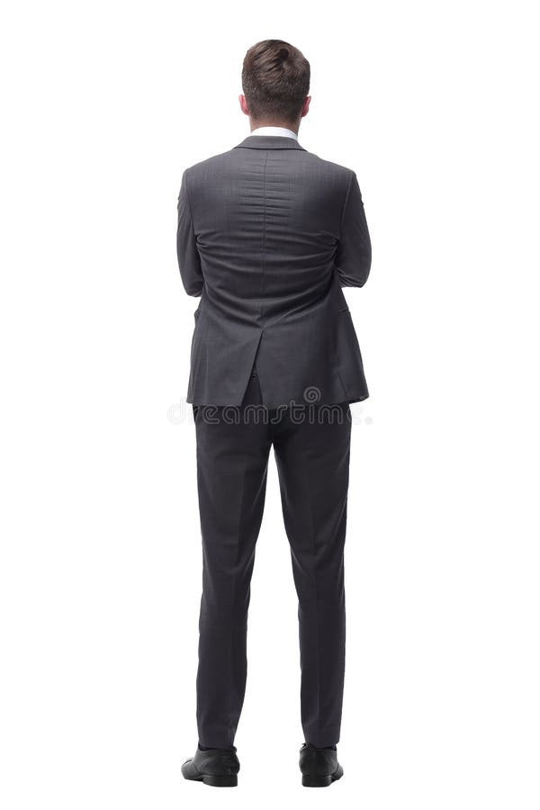 Young Businessman Standing in Front of a Big White Screen. Isolated on ...