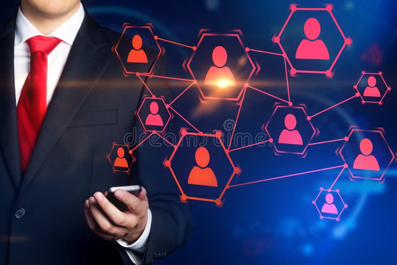 Young businessman with phone, hr network royalty free stock image Young businessman with phone, hr network royalty free stock image