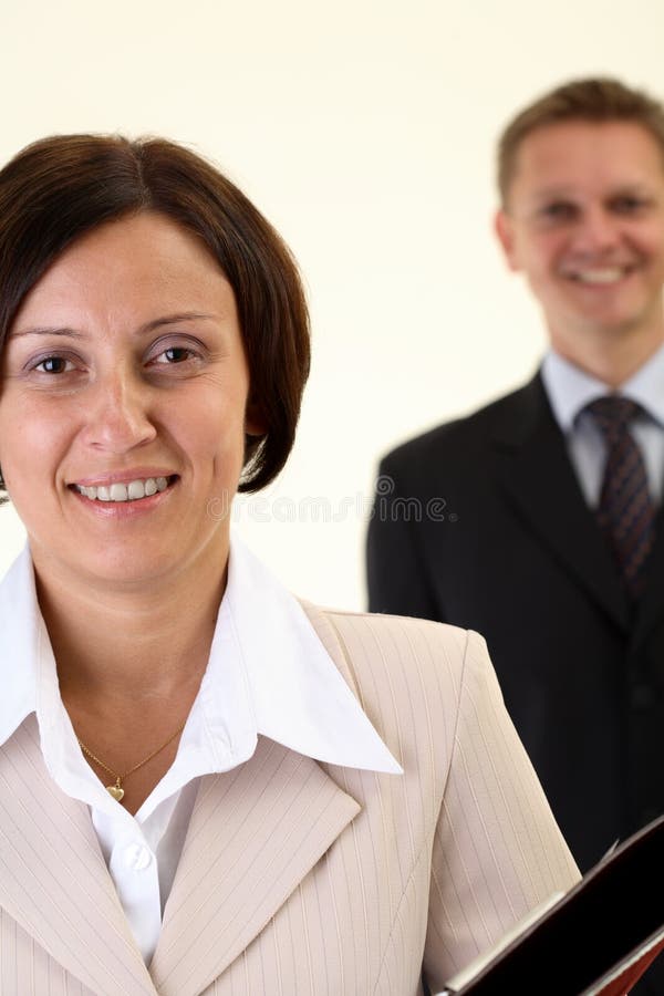 Young businesswoman and businessman