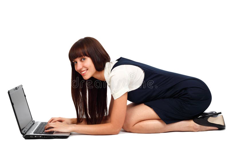 Young businesswoman computing