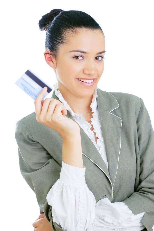 Young businesswoman holding credit card