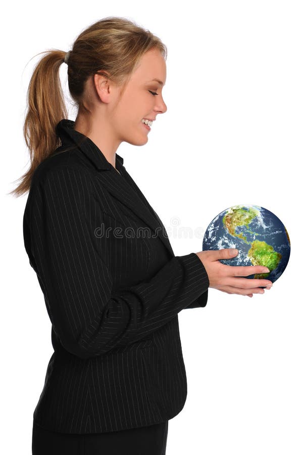 Young Businesswoman holding Planet Earth royalty free stock image Young Businesswoman holding Planet Earth royalty free stock image