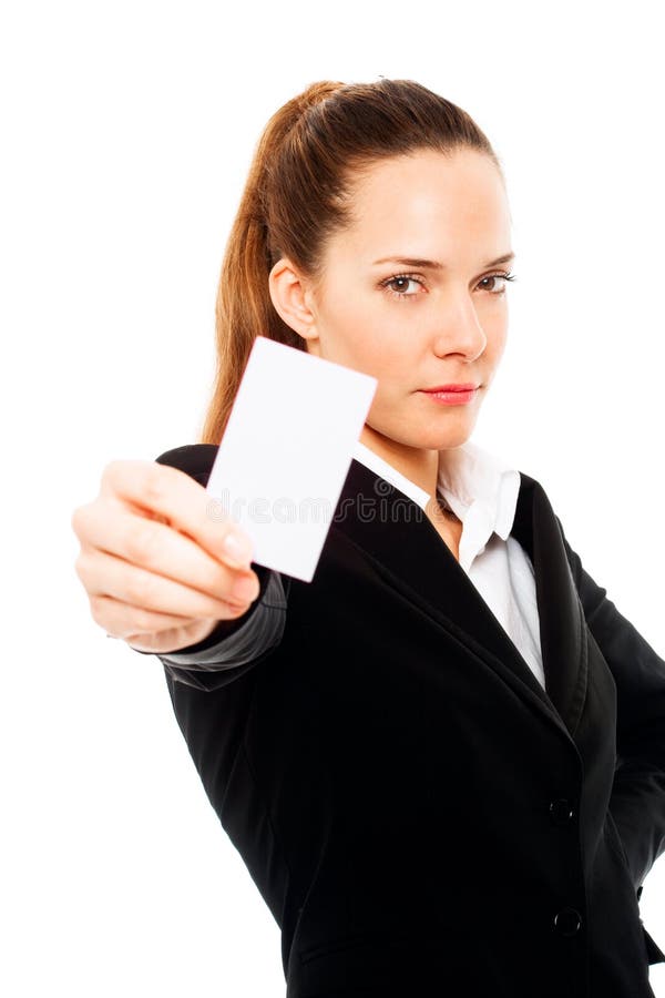 Young businesswoman holding sheets of paper