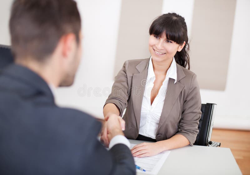Young businesswoman at the interview stock photos