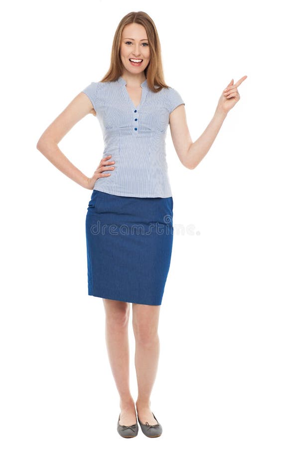 Young businesswoman pointing up royalty free stock photos