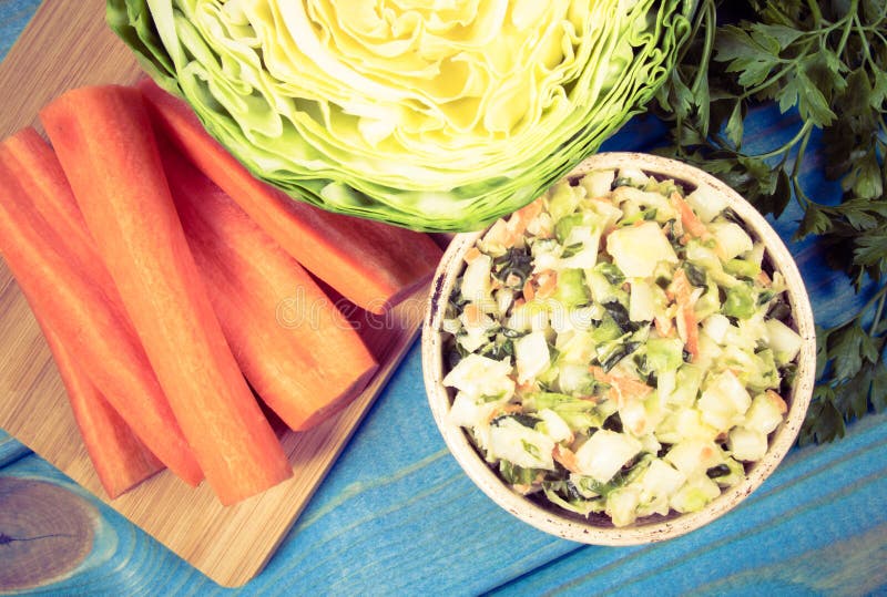 Young Cabbage Salad. the Ingredients of a Healthy Diet. Stock Photo Image of dinner, diet