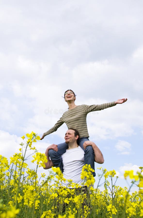 Young casual couple having fun