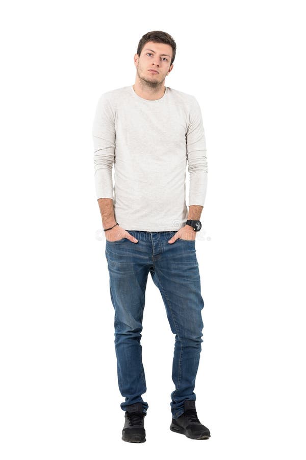 Young Casual Handsome Man Wearing Jeans and Sneakers with Hands in ...