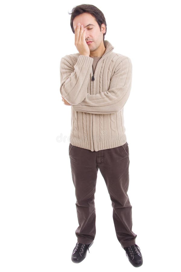 Young casual man full body with a headache