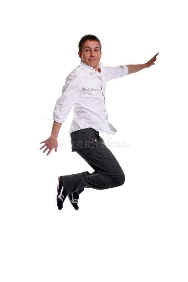 Young casual man jumping royalty free stock photos