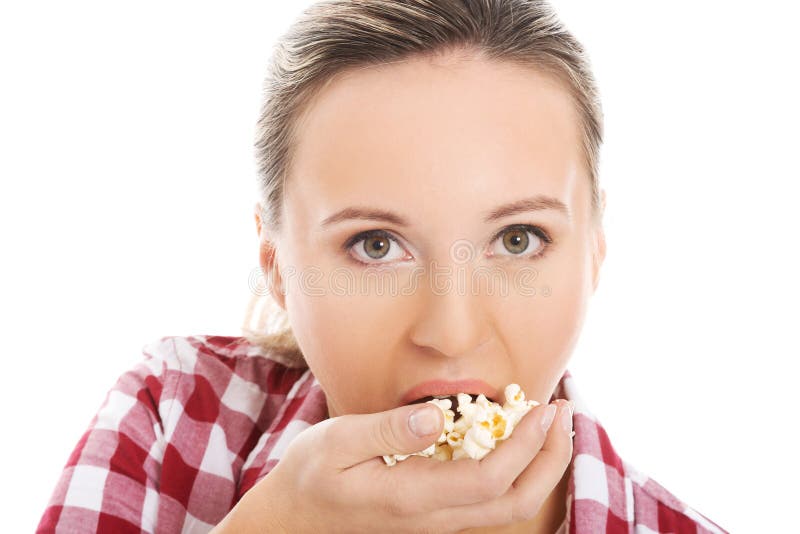Young Casual Woman Eating Popcorn. Stock Image Image of diet, girl