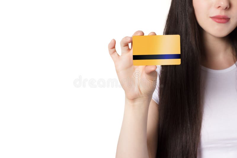 Black haired young woman with a credit card