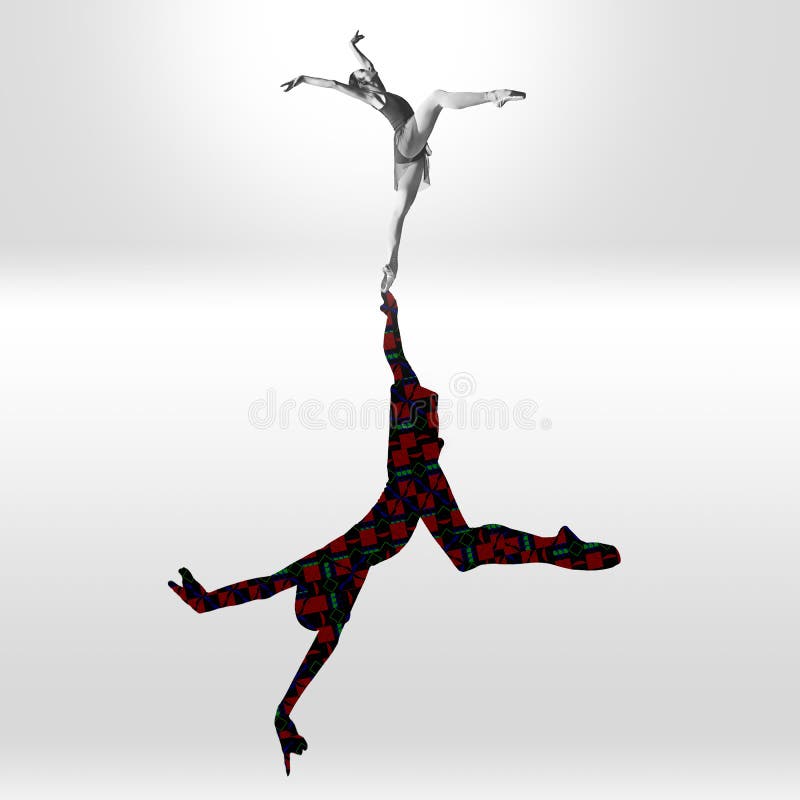 Young caucasian dancer isolated on studio background with shadow, modern artwork. Abstract trendy design.