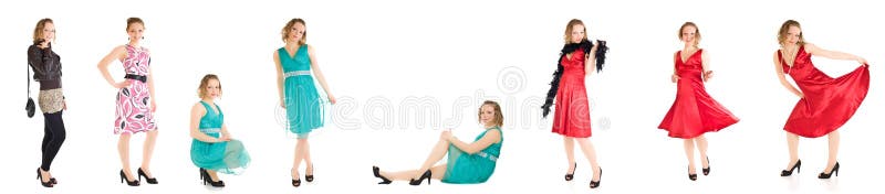 Young caucasian girl different poses isolated