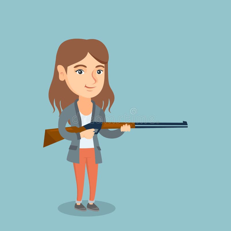 Young Caucasian Hunter Holding A Hunting Rifle Stock Vector
