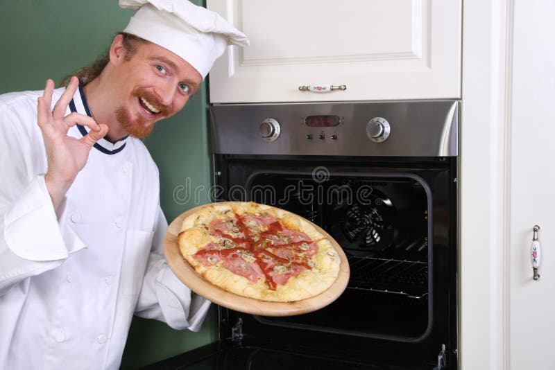 Young Chef with Italian Pizza Stock Image Image of preparation
