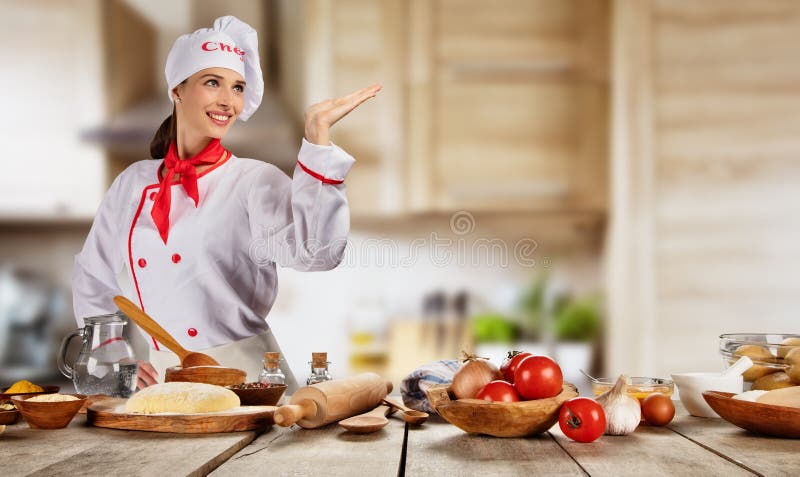 Young chef woman cooker ready for food preparation