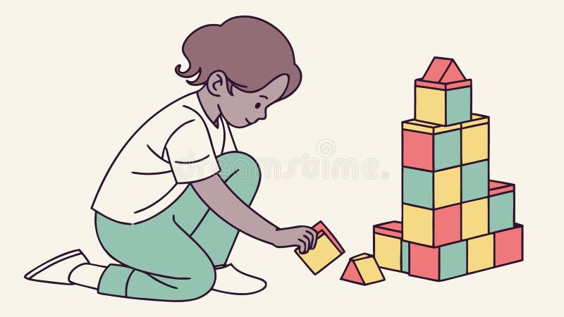 Young Child Building with Colorful Blocks, Creative Playtime, vector design Generative AI stock illustration