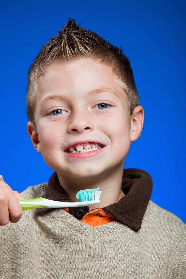 Kid with Toothbrush Ready To Brush His Teeth Stock Image Image of