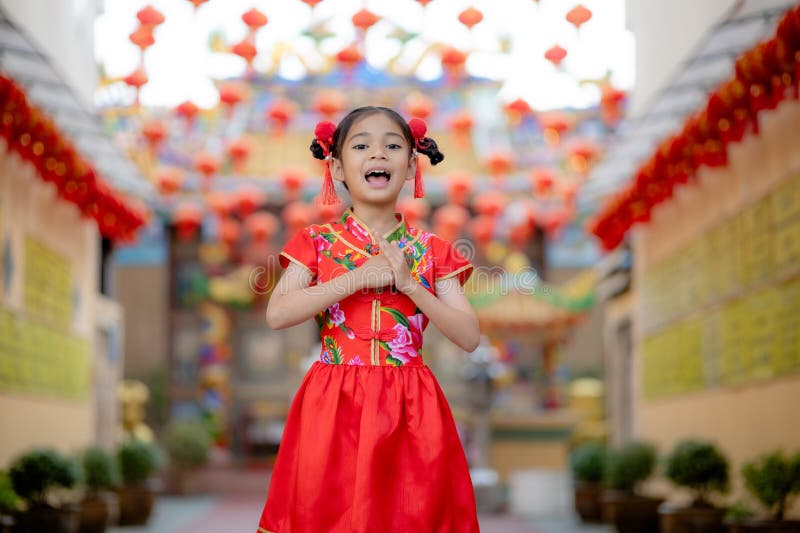 Young Chinese girl with traditional dressing up celebrate Chinese new year stock images