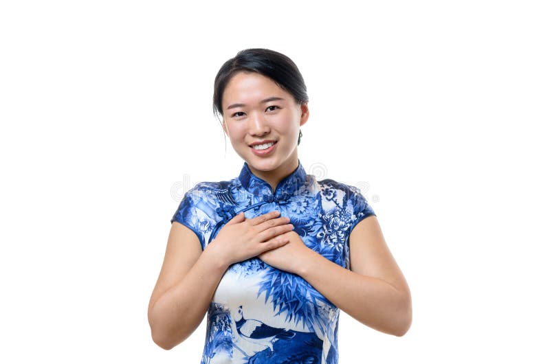 Young chinese woman showing her heartfelt gratitude royalty free stock phot...