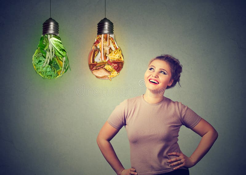 Woman thinking of diet choice royalty free stock photography Woman thinking of diet choice royalty free stock photography