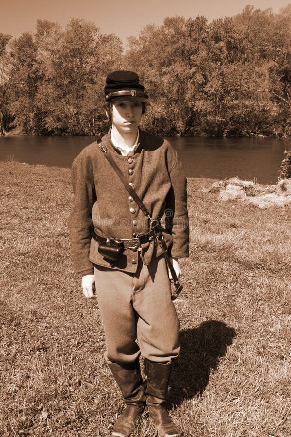 Buchanan, VA - April 26; A Young Civil War soldier (reenactor) at the Buchanan Civil War History Weekend on April 26, 2014, Buchanan, Virginia, USA.