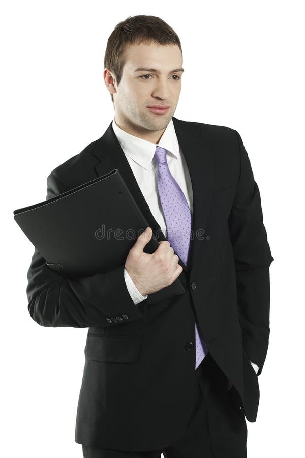 Young confident businessman holding portfolio