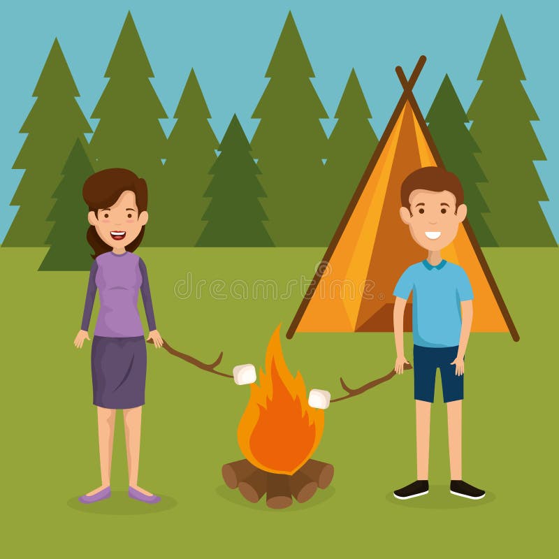 Young Couple in the Camping Zone Stock Vector - Illustration of ...