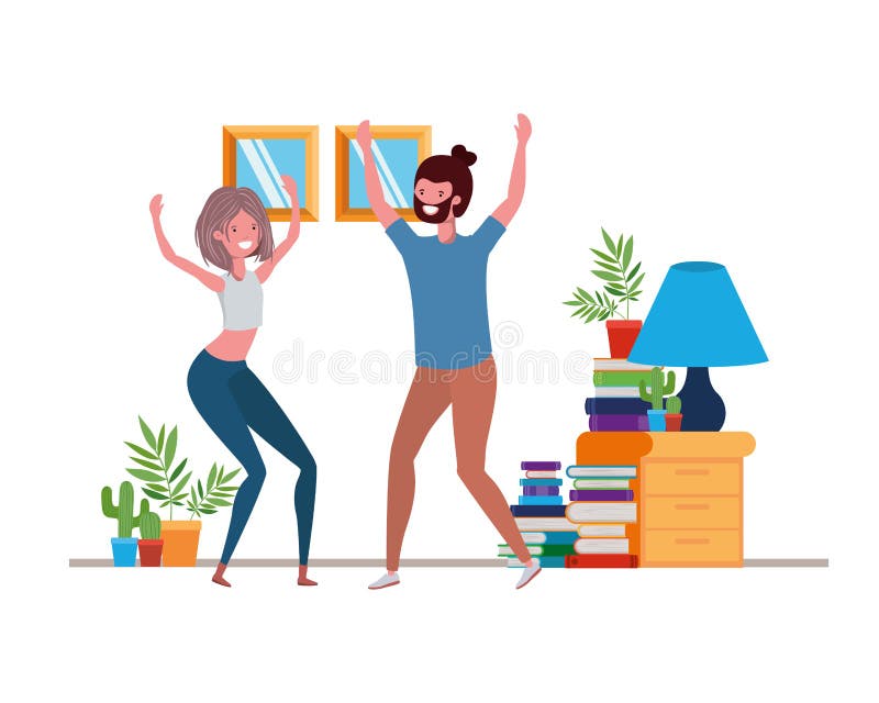 Young Couple Dancing in Living Room Character Stock Vector ...