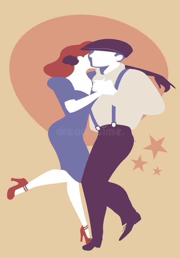 Young couple dancing retro style. Cheek to cheek.