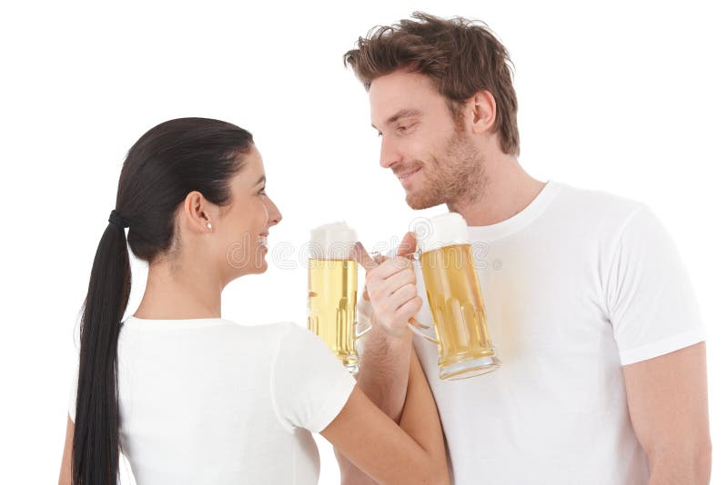 Young Couple Drinking Beer Smiling Stock Image Image of bond, drink