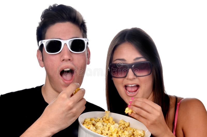Young Couple Eating Popcorn Stock Image Image of couple, sunglasses