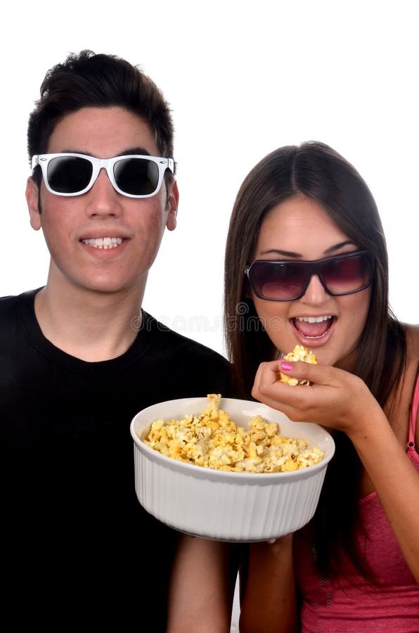 Young Couple Eating Popcorn Stock Photo Image of food, glasses 24720718