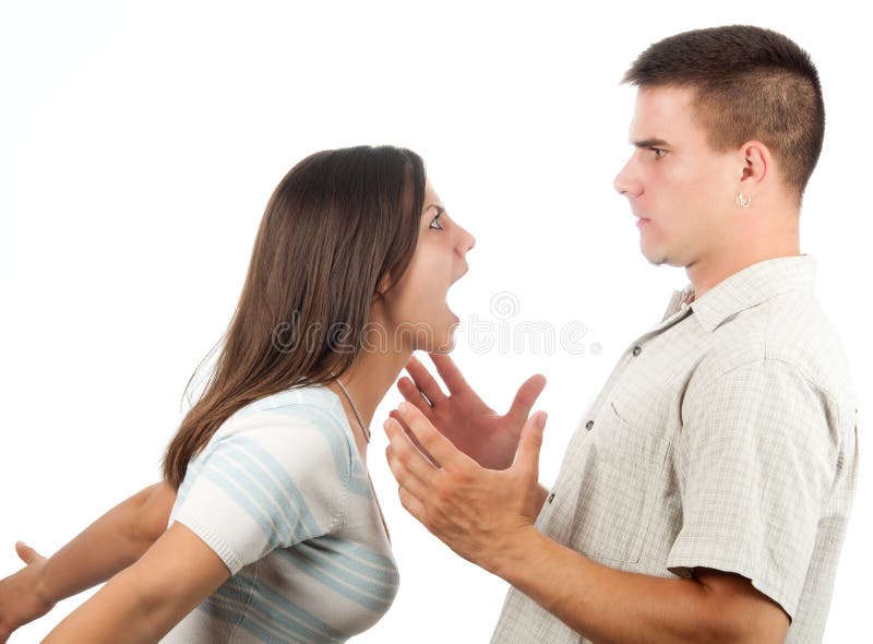 Young couple fighting isolated on white stock photos Young couple fighting isolated on white stock photos