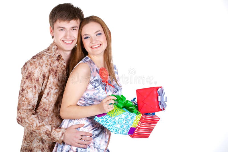 Young couple with gifts