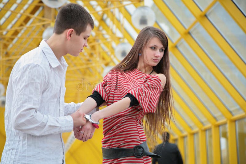 Young Couple with Handcuffs Stock Image Image of punishment, angle 5220457