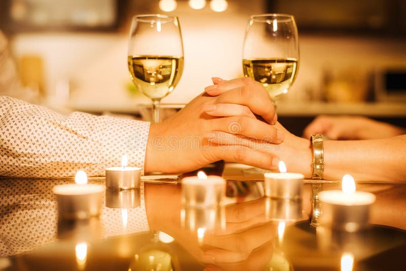 Young Couple Have Romantic Dinner with Wine. Stock Photo - Image of