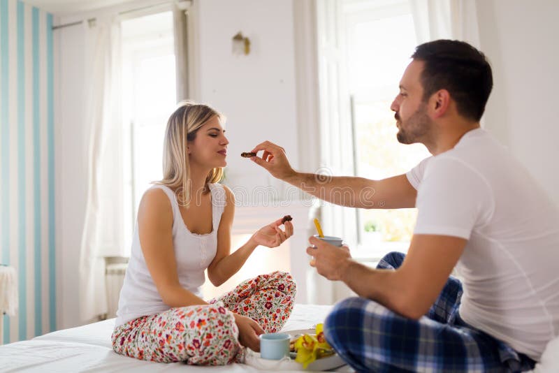 Young Couple Having Having Romantic Times In Bedroom Stock Image Image Of Adult Affection