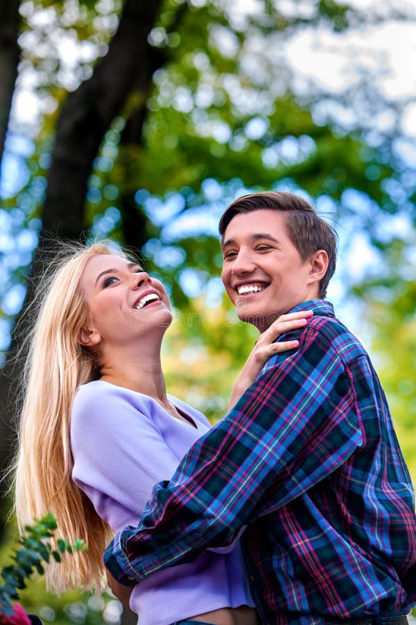 Young Couple Hugging and Flirting in Park Stock Photo Image of