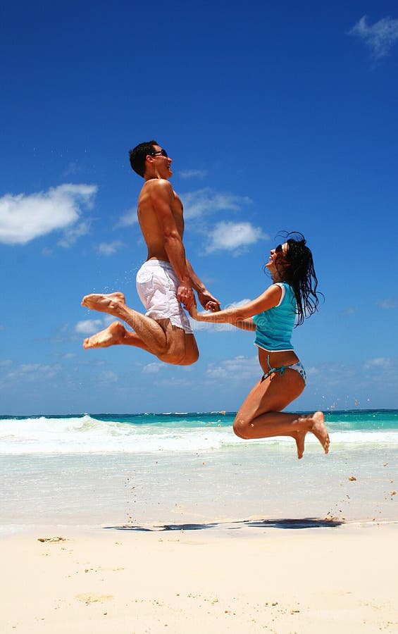 Young couple jumping