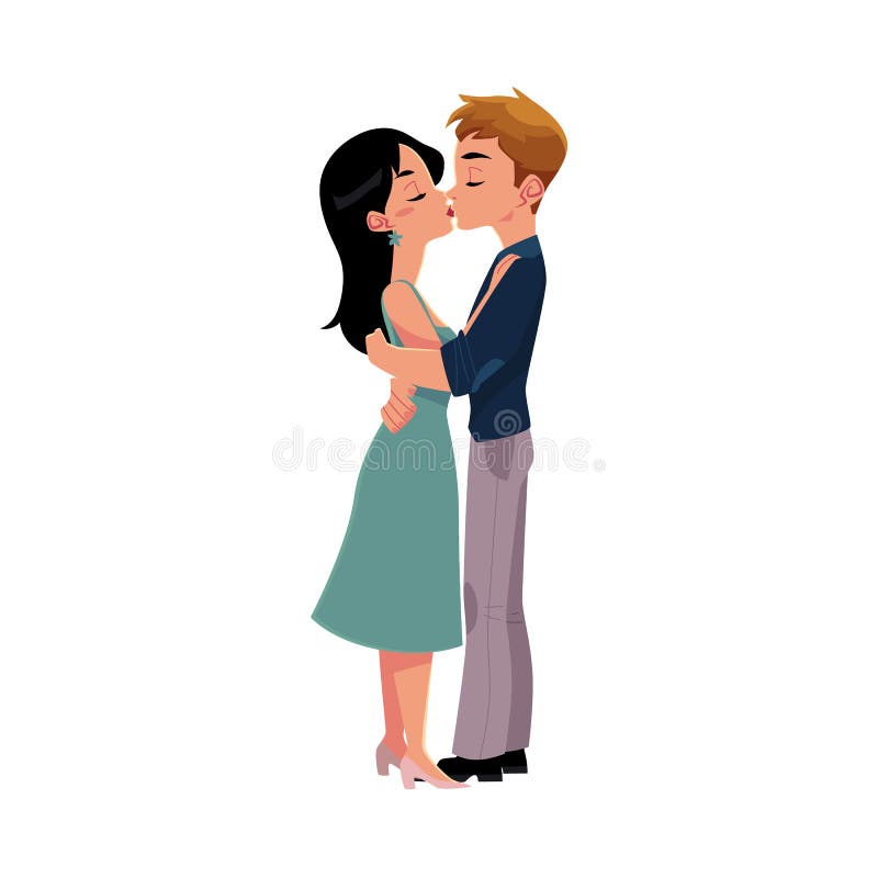 Drawing of Pair of Young Man and Woman Kissing and this is Love Inscription  on White Background. Cute Romantic Couple on Stock Vector - Illustration of  romance, colored: 108313426