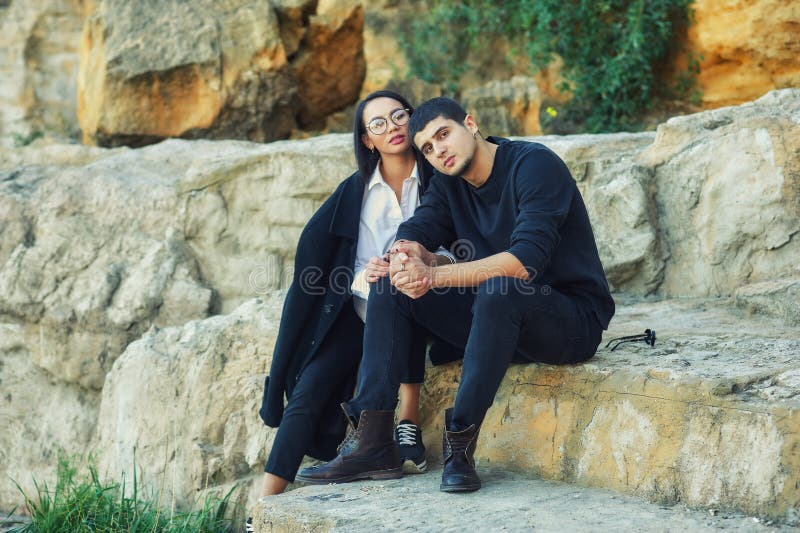 Young couple in love on a romantic walk