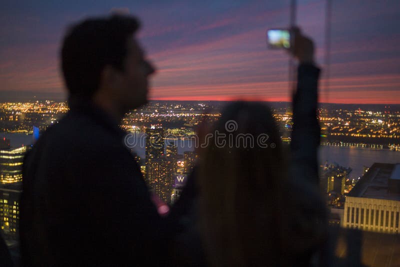 Young Couple in Love Taking Selfie Photo in Front of New York Sk