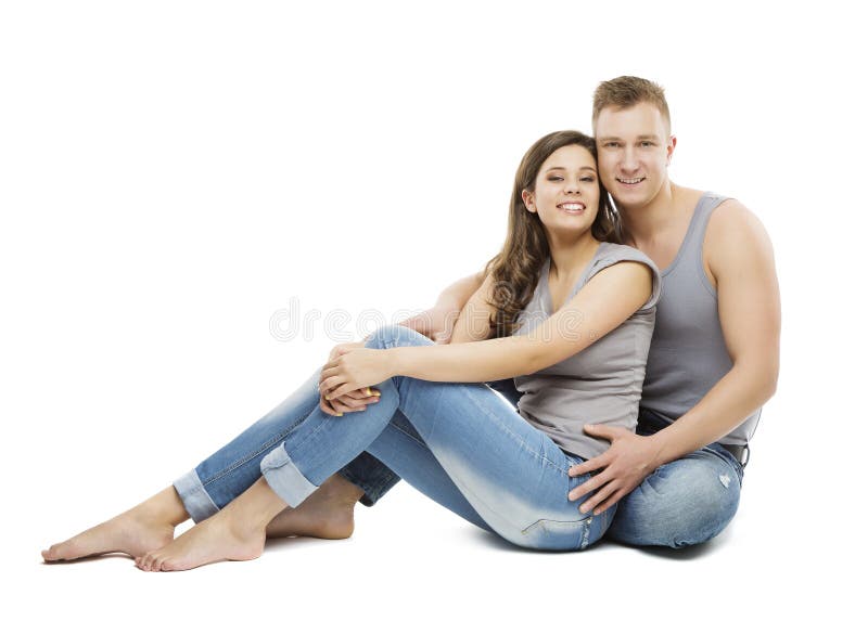 Young Couple Portrait, Happy Girl and Boy Friend in Jeans