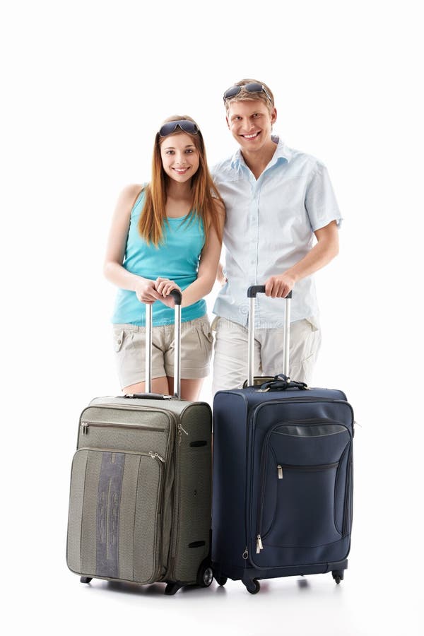 Mid Adult White Couple At Their Front Door Leaving Home With Luggage To Go  On Vacation Full Length Stock Photo - Download Image Now - iStock