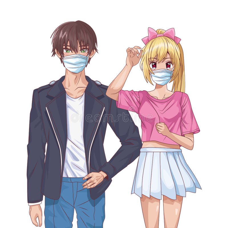 Young Couple Using Face Masks Anime Characters Stock Vector - Illustration of lady, disease: 178375379 Young Couple Using Face Masks Anime Characters Stock Vector - Illustration of lady, disease: 178375379