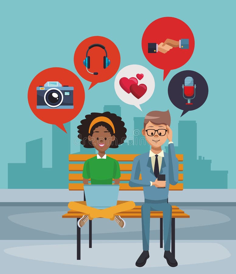 Young couple using smartphone royalty free illustration