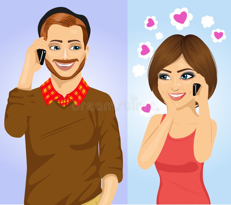 Young couple using smartphone wireless communications stock illustration